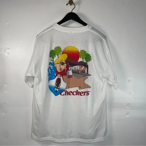 Checkers Burgers Shirt Mens XL Vintage T Shirt 90s Single Stitch Tee Rare USA